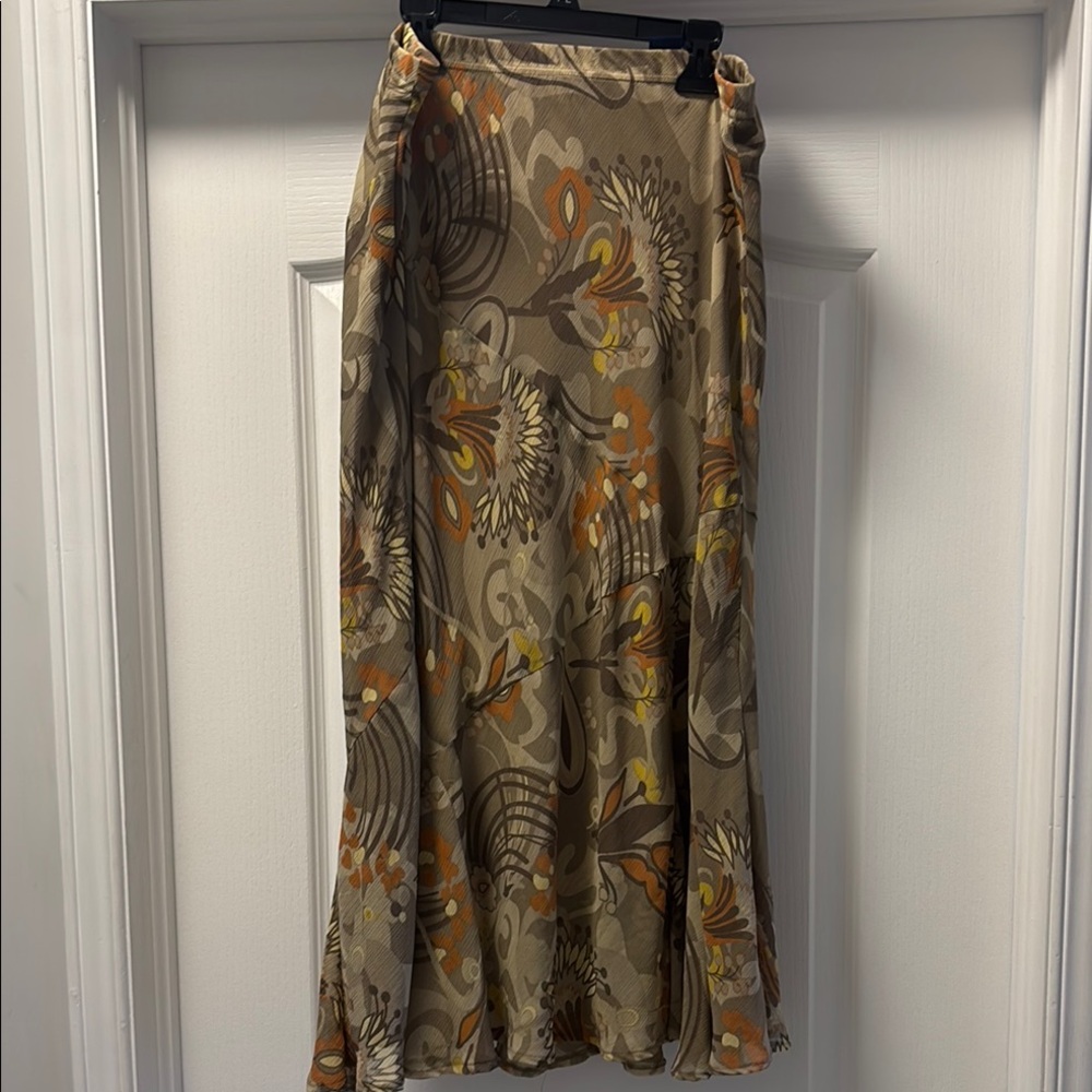 Reitmans Brown Tan Midi Skirt Fit and Flare Asymmetrical.